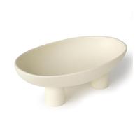 Bol à fruits moderne en céramique de 25,4 cm - Grand bol de service ovale à trois pieds pour comptoir de cuisine, décoration d'entrée, parfait pour les clés, les pains de bonbons (crème mate)