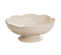 Bol à fruits sur pied avec trous de drainage, grand bol décoratif pour comptoir de cuisine, bols à fruits motif floral blanc crème, piédestal, grand décoratif, nœud