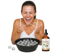 Bol à glace pour le visage - Bain de glace - Plongeant à froid - Seau pliable en silicone - Bassin plongeant sous zéro - Lavage du visage - Nettoyage de l'eau glacée - Huile de jojoba - Compte-gouttes