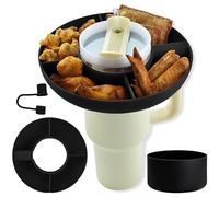 Bol à goûter pour tasse Stanley de 1180 ml | Plateau à 4 compartiments en silicone avec kit d'accessoires avec poignée inférieure et capuchons de paille, convient aux tasses Quencher H2.0 de 1,18 l,