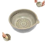 Bol à herbes avec râpe à ail fait à la main, outil efficace pour dénuder les herbes avec 5 tailles de trous, outil de préparation de cuisine multifonctionnel 2 en 1 en grès (1PCS)