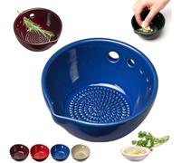 Bol à herbes avec râpe, râpe à ail et herbes 2 en 1 faite à la main, bol à herbes en céramique avec 5 tailles de trous pour salades et cuisine, outil de préparation de cuisine sans effort pour