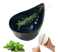 Bol à herbes en céramique fait à la main - Différentes tailles de trous ronds - Ustensiles de cuisine pour enlever les racines - Éplucheur d'herbes pour chou frisé, thym, basilic, romarin