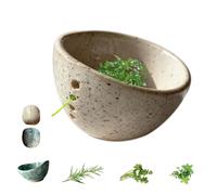Bol à herbes en céramique fait main avec plusieurs tailles de trous pour enlever efficacement les feuilles des tiges comme le romarin et la coriandre, outil de cuisine peu encombrant (Beige)