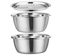 Bol à lavage des fruits avec passoire et coupeur, 11 ensembles de collantes en acier inoxydable à capacité, 3 pcs de riz piétable multifonctionnelles pour pâtes, fruits, légumes, nourriture