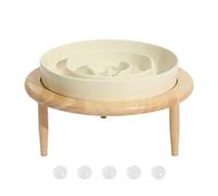 Bol à mangeur Lent pour Chiens - Bol en céramique Non glissamment avec Soutien en Bois surélevé | Accessoire pour l'alimentation contrôlée, réduit la maladresse, utile pour Les Petits Chiens