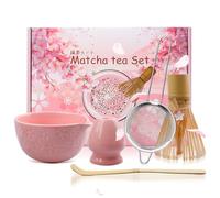 Bol à Matcha Japonais avec Bec Verseur : 5 Pièces Bol à Thé Chawan Matcha avec Repose-Fouet, Bol Traditionnel en Céramique Matcha Bol à Matcha Bol à Thé Chawan Bol à Matcha en Céramique, Rose