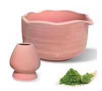 Bol à matcha japonais en 2 parties avec bec verseur, bol à thé Chawan Matcha avec repose-fouet, bol traditionnel en céramique pour matcha - Bol à thé Chawan - Bol à thé en céramique (couleur rose)
