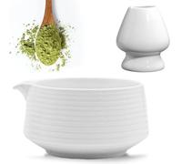 Bol à matcha japonais en 2 parties avec bec verseur, bol à thé Chawan Matcha avec repose-fouet, bol traditionnel en céramique pour matcha - Bol à thé Chawan - Bol à matcha en céramique (blanc)