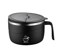 Bol À Nouilles En Acier Inoxydable 304, Récipient Résistant À La Chaleur De Grande Capacité De 1200ml Avec Trou De Vidange, Couvercle, Ensemble De Fourchettes | Soupe Portable Anti-brûlure En PP De