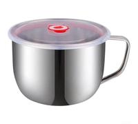 Bol à nouilles en acier inoxydable avec couvercle, joint anti-fuite et poignée isotherme, passe au micro-ondes, récipient de grande capacité pour le stockage des salades de riz, des aliments secs (F)