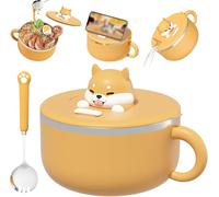 Bol à nouilles instantanées avec poignées 1200 ml Bol à ramen instantané avec couvercle et cuillère à micro-ondes portable pour soupe, nouilles, boulettes, salades.