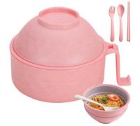Bol à nouilles instantanées - Bol à ramen - Bol à ramen - Bol à ramen avec couvercle - Bol à soupe japonais avec baguettes - Anti-fuite - Pour aliments - Rose