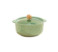 Bol à nouilles instantanées en céramique de couleur crème recouvert d'oreille simple et fraîche - Bol couvert d'oreille "vert haricot"