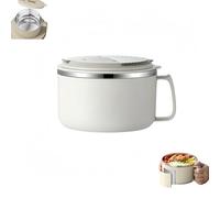 Bol à nouilles instantanées multifonction en acier inoxydable 304 - Grande capacité (1200 ml) - Anti-brûlure - Avec poignée et couvercle - Idéal pour cuisine, dortoir, bureau et maison (Blanc)