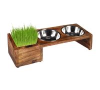Bol À Nourriture Et À Eau Duo Dinner Lela Argent/Brun Pour Chats 42 Cm