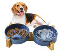 Bol À Nourriture pour Chien À Manger Lent | Bol en Céramique Antidérapant À Motif Patte Mignon avec Support | Gamelles pour Animaux Domestique Intérieur Extérieur Jardin Camping Eau