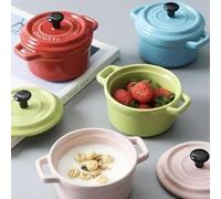Bol à petit-déjeuner en céramique Ramequins avec couvercles, allant au four, crème brûlée, mini cocotte, soufflé, couvercle et poignée for soupe à l'oignon, 220 ml(Red)