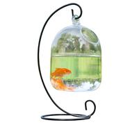 Bol à Poisson Suspendu avec Support, Mini Bol Transparent pour Aquarium, Vase en Verre de Construction imperméable Peu encombrant pour la Maison, Accessoire de Bureau
