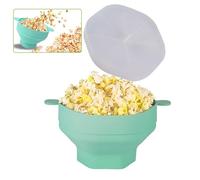 Bol à pop-corn pliable en silicone avec couvercle et poignées - sans BPA, passe au lave-vaisselle, bol multifonction pour micro-ondes, cuisine et snacks faits maison