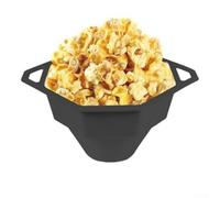 Bol à popcorn pliable en silicone pour micro-ondes avec poignée résistante à la chaleur, BPA et PVC, facile à nettoyer et à ranger (noir avec couvercle)