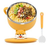 Bol à ramen 1200 ml avec poignée et couvercle inox 304 Cuillère résistante Bol pour soupe, udon, pâtes, salade, céréales, lave-vaisselle