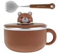 Bol à ramen avec couvercle et fourchette, bol à nouilles en acier inoxydable résistant la chaleur de 1200 ml, récipient ramen en forme d'ours mignon avec poignée et trou de vidange d'air pour b