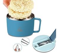 Bol à Ramen avec Couvercle: HOMURY 1300 ml Bol de Ramen avec Cuillère Pliante et Des Baguettes, Bol De Nouilles Inoxydable, Bol Soupe Double Isolation pour Bureau, Université, Udon Soba se Utiliza