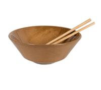 Bol à ramen en céramique ocre et baguettes en bois d'acacia 21x8x21cm Jaune