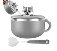 Bol à ramen - Ensemble de bols à ramen de qualité alimentaire de 1200 ml, ensemble de bols à soupe avec couvercle à fourchette | Adorable bol de déjeuner portable en acier inoxydable île