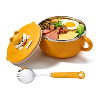 Bol à ramen instantané de 1200 ml avec couvercle et cuillère | Bol à pâtes instantané avec poignées - Cuiseur Ramen portable - Passe au micro-ondes - Pour soupe, pâtes, bento