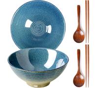 Bol à ramen japonais 1200 ml en céramique artisanale bleu glacé Vendos85