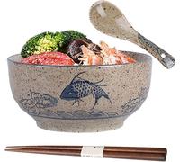 Bol à ramen TuYines, bol japonais en céramique, bol à ramen avec cuillère, baguettes, bol à ramen, bols à soupe en porcelaine, saladiers, capacité 580 ml, diamètre 15,5 cm, hauteur 7,5 cm