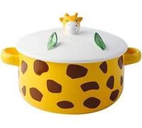 Bol à riz à soupe, bol à ramen en céramique allant au lave-vaisselle au micro-ondes avec couvercle, poignée, support for téléphone, vaisselle, bol de service grand 27 oz (couleur : girafe) ( Color : G
