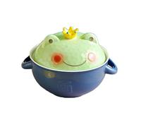 Bol à riz à soupe, bol multi-usages Bol à ramen grenouille en céramique avec couvercle à cuillère Vaisselle allant au lave-vaisselle au micro-ondes Bol de service grand for nouilles instantanées ( Col