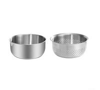 Bol à riz d'extérieur 2 en 1 en acier inoxydable avec trous de drainage pour laver, mélanger, pétrir, fruits, légumes, drainage efficace de l'eau, outil de cuisine de camping (M)