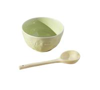 Bol à riz en céramique avec lettres en relief - Vaisselle émaillée à l'avoine - Cuillère à ceinture vert crème
