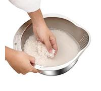 Bol à riz et passoire en acier inoxydable 304 26,8 cm peu encombrant pour égoutter et laver les légumes, les fruits, les céréales, le riz - Indispensable de cuisine fonctionnel