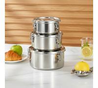 Bol à riz vapeur en acier inoxydable 304, avec joint à boucle et couvercle, design épais, pour la rétention de la chaleur et la durabilité, pour cuire du riz à la vapeur, congeler ou conserver les