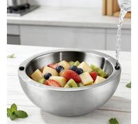 Bol à sauce réfrigéré - Bol de service réfrigéré en acier inoxydable avec fonction - Bol isotherme pour fruits, poissons, salade, guacamole, salsa, buffet fête, argenté - 16 cm