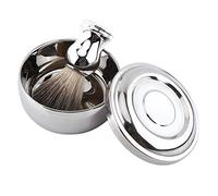 Bol à Savon de Rasage avec Alliage Durable et Brosse à Poils de Faux Blaireau pour Rasage Humide, Coffret Cadeau pour Homme
