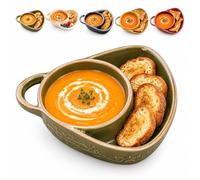 Bol à Soupe avec Assiette à Pain en Céramique, 2 en 1，Vert Olive | Compartiment latéral pour sandwichs, tartines ou biscuits, avec une anse pour servir vos repas du matin au soir.