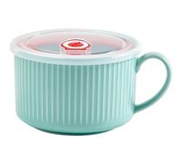 Bol à soupe avec couvercle, bols de soupe en céramique de 7 pouces avec des poignées, bol à micro-ondes polyvalents portables pour la maison, l'école et le travail
