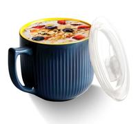 Bol à soupe en céramique avec anse - 900 ml - Pour micro-ondes - Avec couvercle - Grande tasse à café - Pour déjeuner, pâtes, fruits, céréales Gris