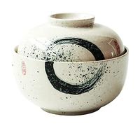 Bol à Soupe Japonais en mélamine, Bol en céramique Ramen de 6,5 Pouces avec Couvercle Bols à Soupe, Bol de Nouilles instantanées,Blanc