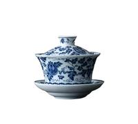 Bol à thé bleu et blanc antique 300 ml - Motif pastèque - En céramique peinte à la main - Kung Fu