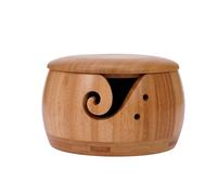 Bol à tricoter en bois avec couvercle, support de bol de fil fait à la main, support de rangement de laine en bois, organisateur de fil avec couvercle et trous sculptés pour projets de tricot, crochet
