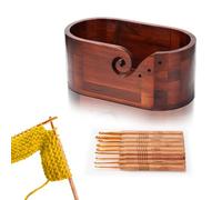 Bol à Tricoter en Bois, Bol à Fil Ovale en Bois avec Trous, Bol de Fil en Bois Crochet Bol avec 9 Crochets à Tricoter, pour Le Bricolage, Le Crochet, Le Tricot