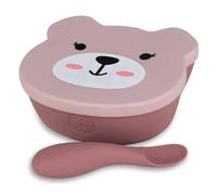 Bol à ventouse en silicone + cuillère - ourson rose rose TU