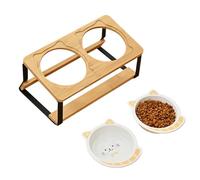 Bol alimentaire surélevé pour chat - Bol surélevé pour chat | Bac en céramique surélevé Double bol incliné - Support renversé et décoré pour animaux de compagnie - Chatons - Chiots - Voyage de